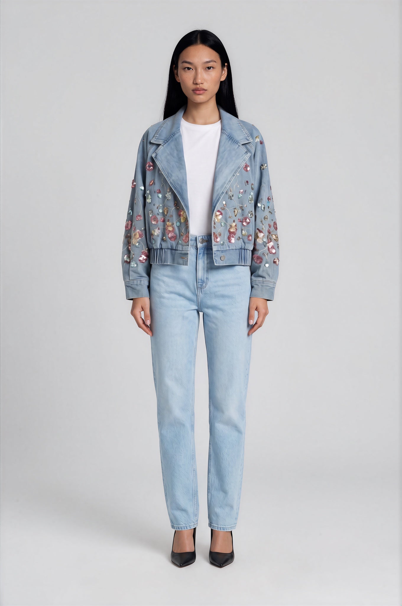 Celestia Bloom Denim Bomber