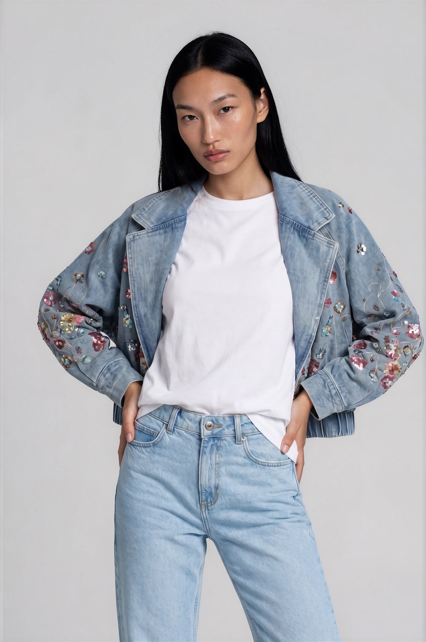 Celestia Bloom Denim Bomber
