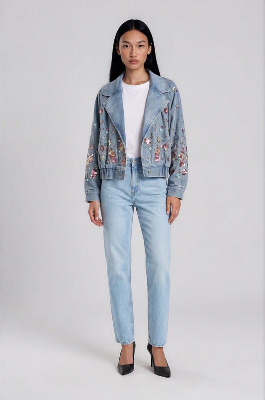 Celestia Bloom Denim Bomber