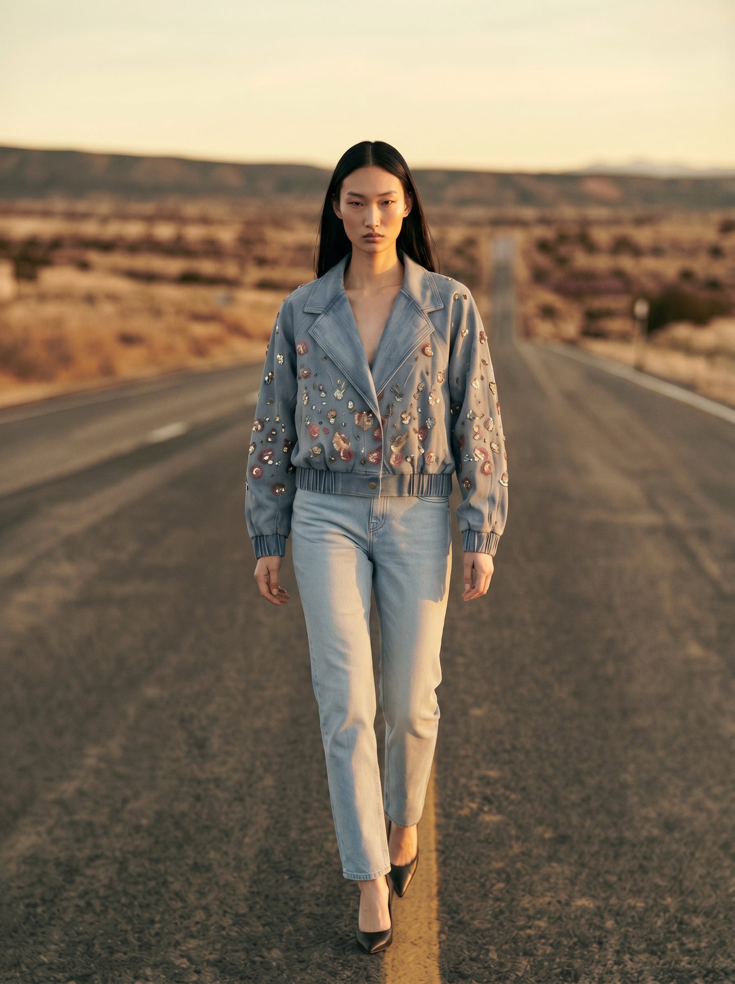 Celestia Bloom Denim Bomber